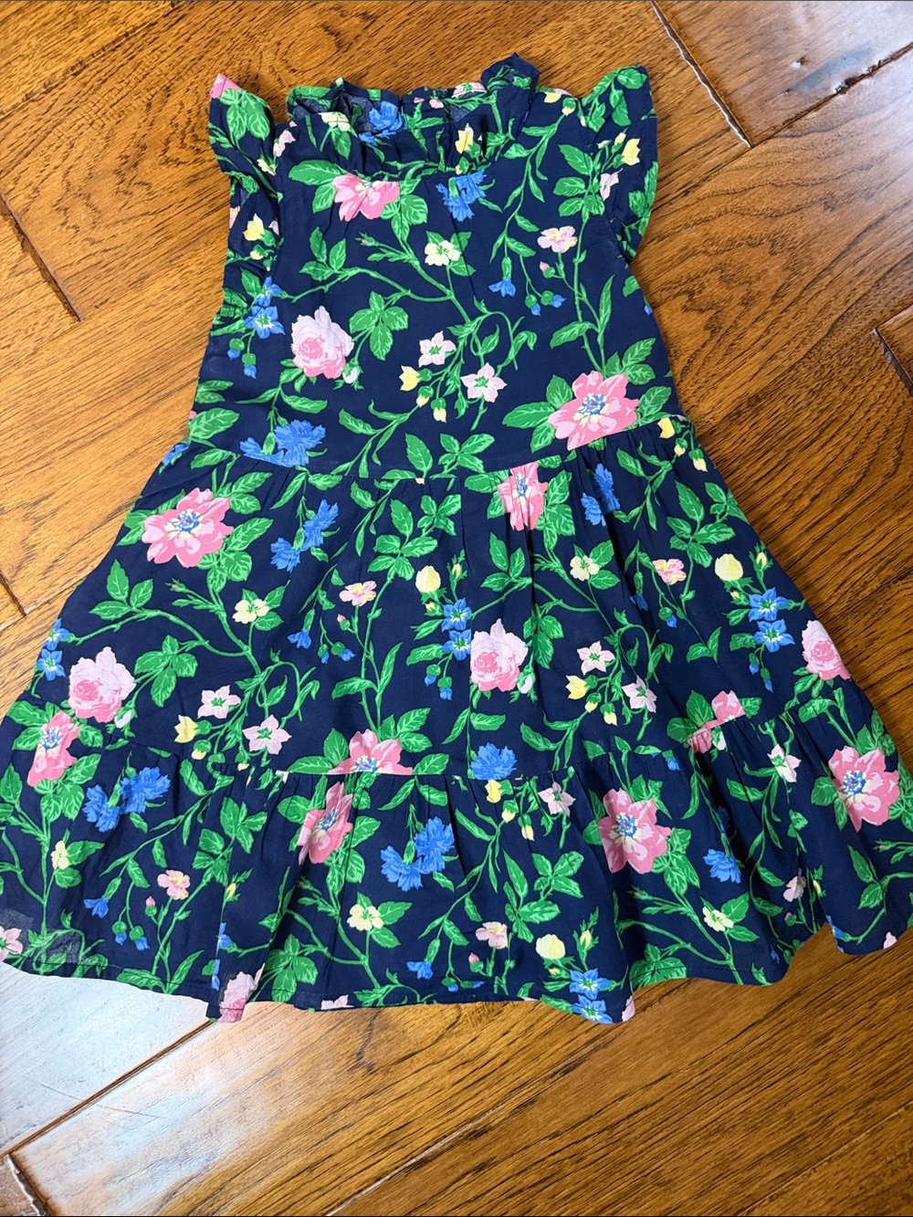 Janie and Jack Navy Floral Dress with Pink and Blue Blooms